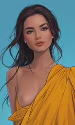 a digital drawing of a woman with a tan dress