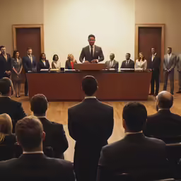 a man standing at the front of a class room