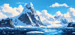 an oil painting of a mountain range in the snow