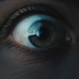 an extreme close up of someones eye with a blurry background