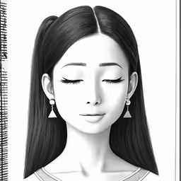 the girl is in black and white, and has a long ponytail
