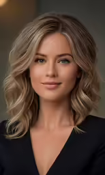 a woman with blonde hair and a black dress