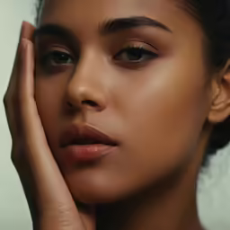 a close up of a person with a serious look