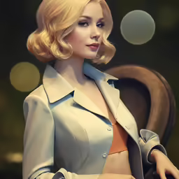 a 3d female wearing an unbuttoned white top