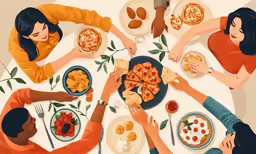 a family eating pizza together for a meal