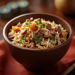 a bowl of food sitting on top of a table