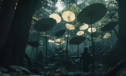a dense forest full of giant leaves