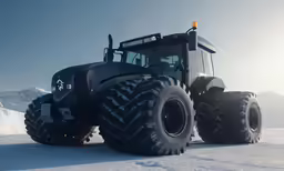 the truck has large wheels on its front and rear sides