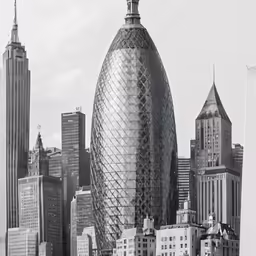this is a black and white photo of skyscrapers