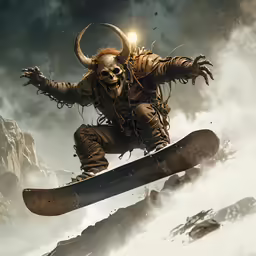 a person flying through the air while riding on a snowboard