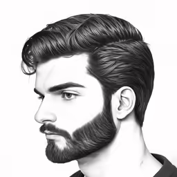 man with beard and moustache and hair cut in half