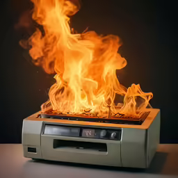 a burning stove sitting on top of a table