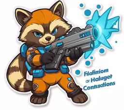 the racoon is holding a weapon in his hand