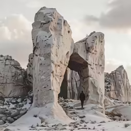 a man walks through a hole in the snow