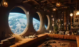 a window seat sitting next to a window