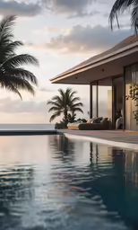 a beautiful house with a pool in front