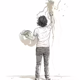a person standing with their arms in the air and one hand holding something up
