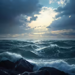 some dark rocks are sitting in the ocean