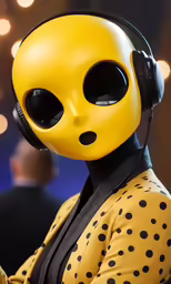 a person wearing headphones with a mask on