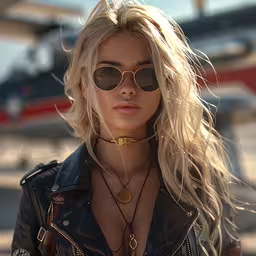 woman wearing large black sunglasses and jewelry at an air port,a woman with sunglasses is standing outside