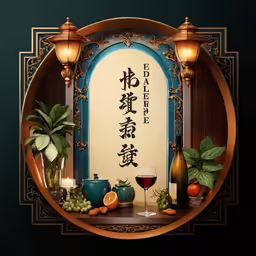 the chinese word for wine is set on an asian - style mirror