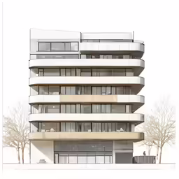 a drawing of a building with many windows