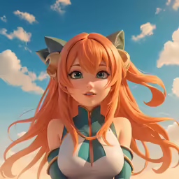 the cartoon image depicts a beautiful anime girl with orange hair