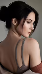 a woman wearing a halt neck bra top