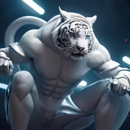 a white tiger with blue eyes and large body