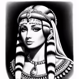 a pencil drawing of an egyptian woman