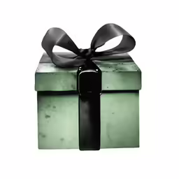 a big green box that has some ribbon on it