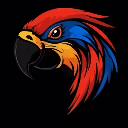 the colorful bird of prey is on the black background