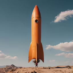a large yellow rocket is on the ground