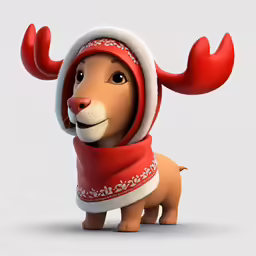 a 3d character dog with a scarf, scarf and hat