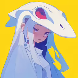 a anime avatar with a white hat and long hair