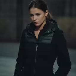 a woman is posing for the camera with a hoodie
