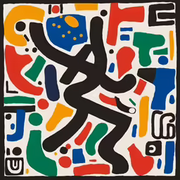 a painting in the center with a colorful design