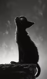a small cat sitting on top of a rock