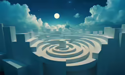 a circular maze with a man in a doorway going through it