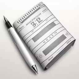 the pen is next to a newspaper with a sheet
