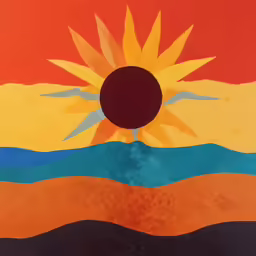 a colorful painting shows an image of the sun