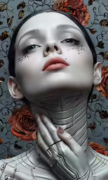an woman with artificial make up and a rose in her hair