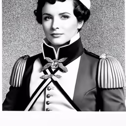 black and white photo of woman in uniform