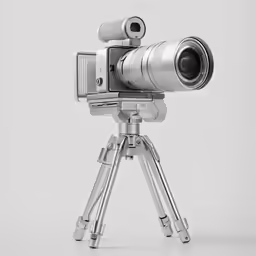 an old style camera is sitting on a tripod