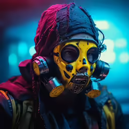 a person with a yellow paint face on