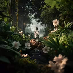 two people in the forest with some flowers