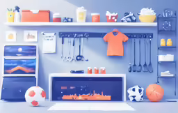 a sports themed room with some items on the walls
