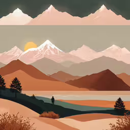 a desert landscape with mountains and a lake,the mountains and the valley in this painting