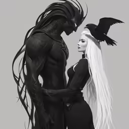 two black and white photos of a woman and man with feathers