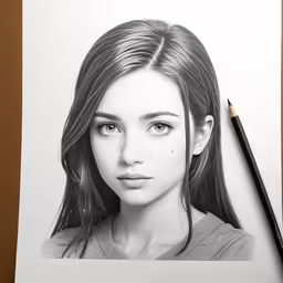 a pencil drawing of a girl with her hair in a ponytail